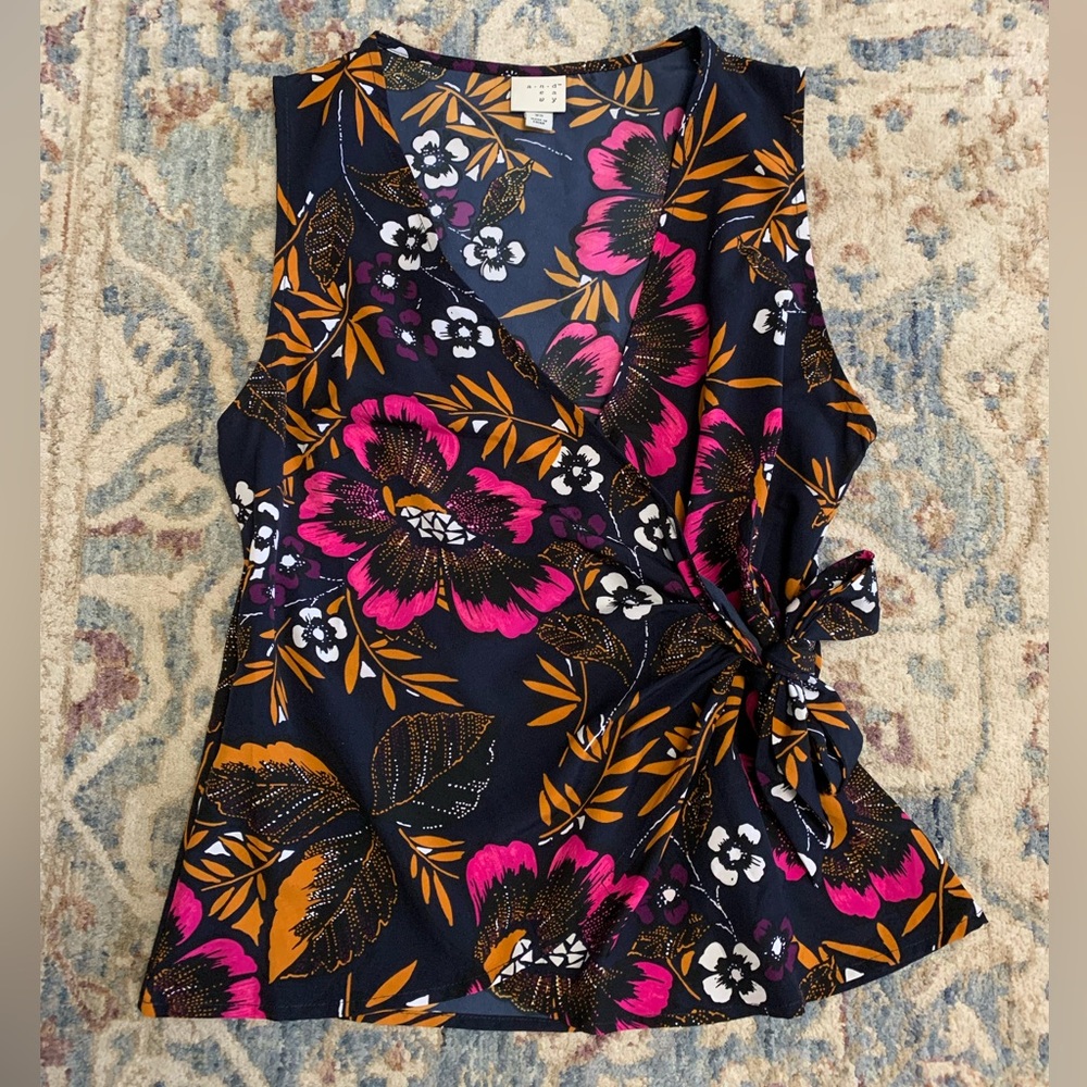 A New Day - Women’s Floral Sleeveless Wrap Blouse